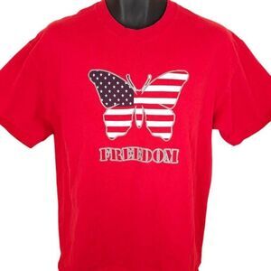 Vintage American Flag T Shirt Mens Size Large Red 90s Freedom Butterfly